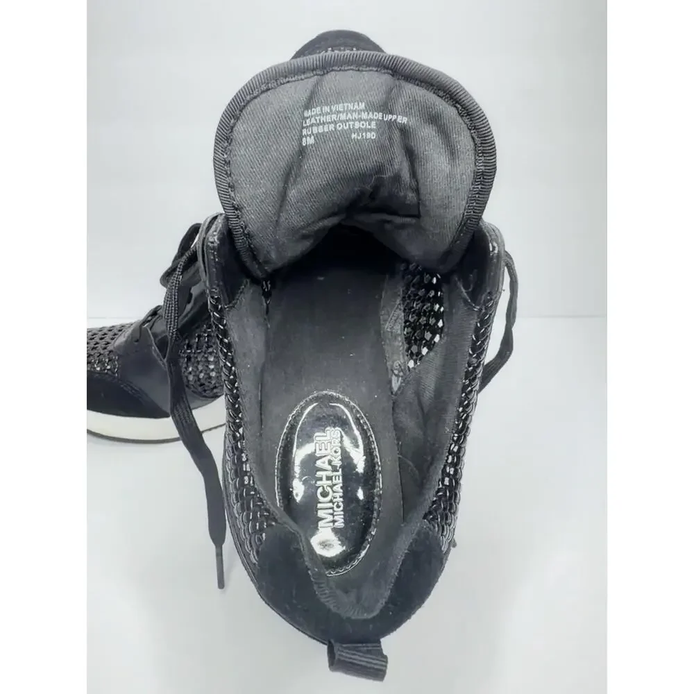 Michael Kors Georgie Trainer MK Signature Black Wedges Sneakers Women Size 8